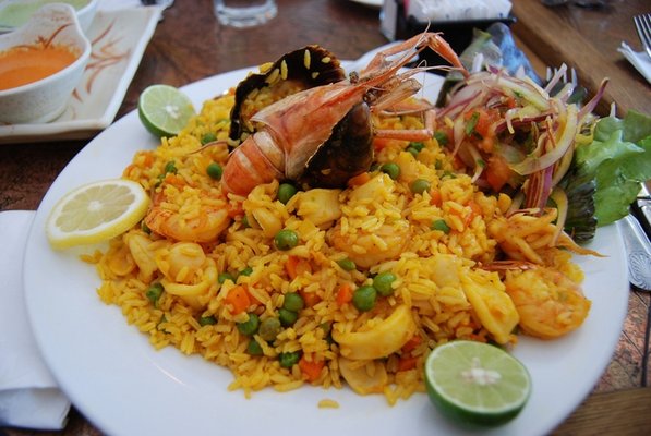 Shrimp served with delightfully spices rice is a favorite dish in Northern Peru. 